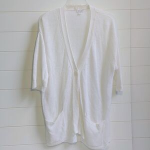 J Jill Love Linen 1-Button Cardigan Women's Medium Short Sleeve Pockets